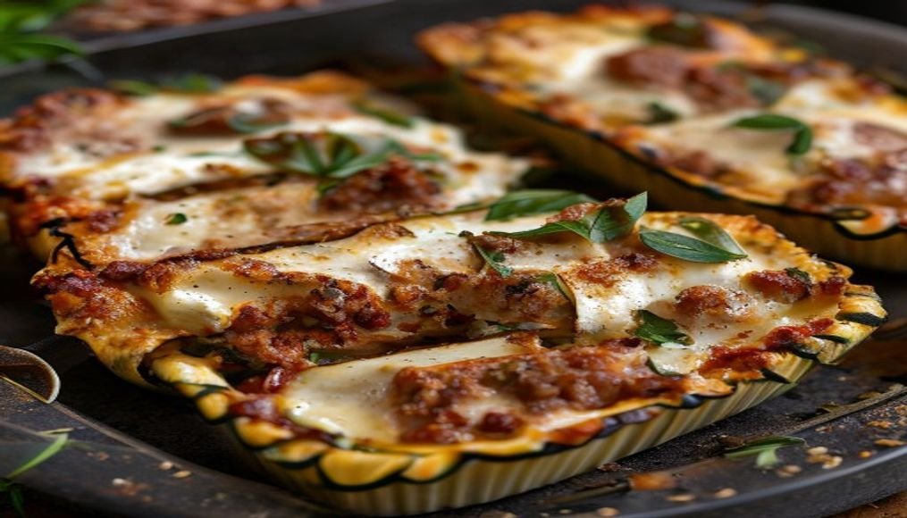 High-protein lasagna zucchini boats with almond ricotta