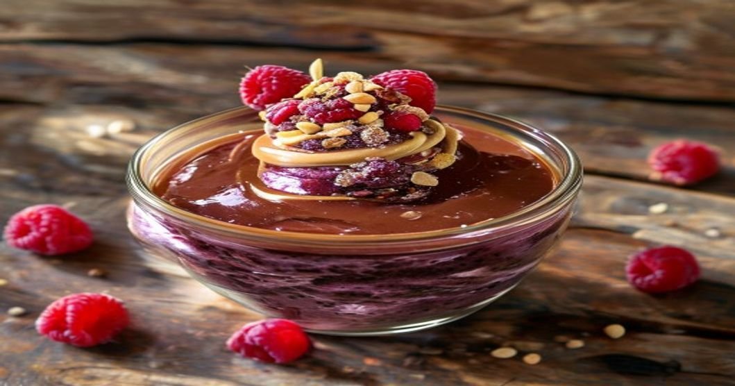 High-protein vegan chocolate chia pudding with almond milk and superfoods Vegan chocolate chia pudding packed with plant-based protein and fiber Creamy dairy-free chocolate chia pudding high in protein and omega-3s Protein-rich vegan chocolate chia pudding breakfast or dessert Healthy vegan chocolate chia pudding with plant protein and antioxidants