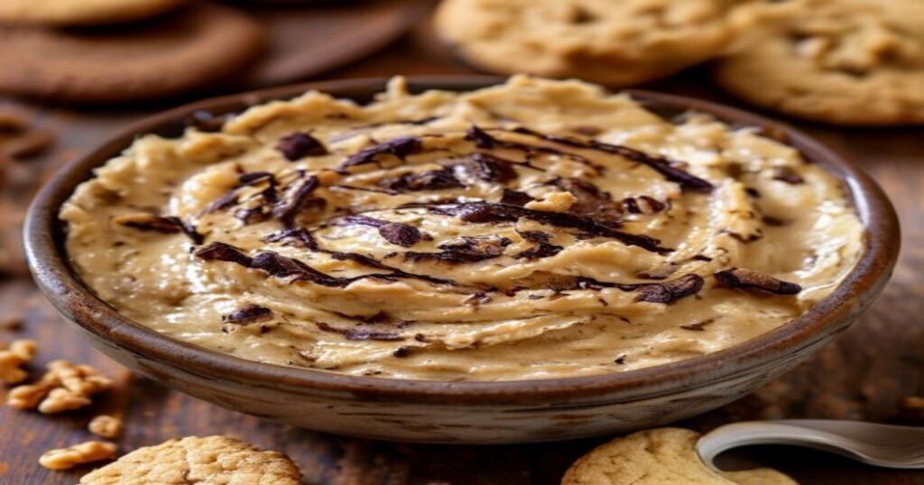 High-protein vegan cookie dough dip made with chickpeas and plant-based ingredients (119 characters)