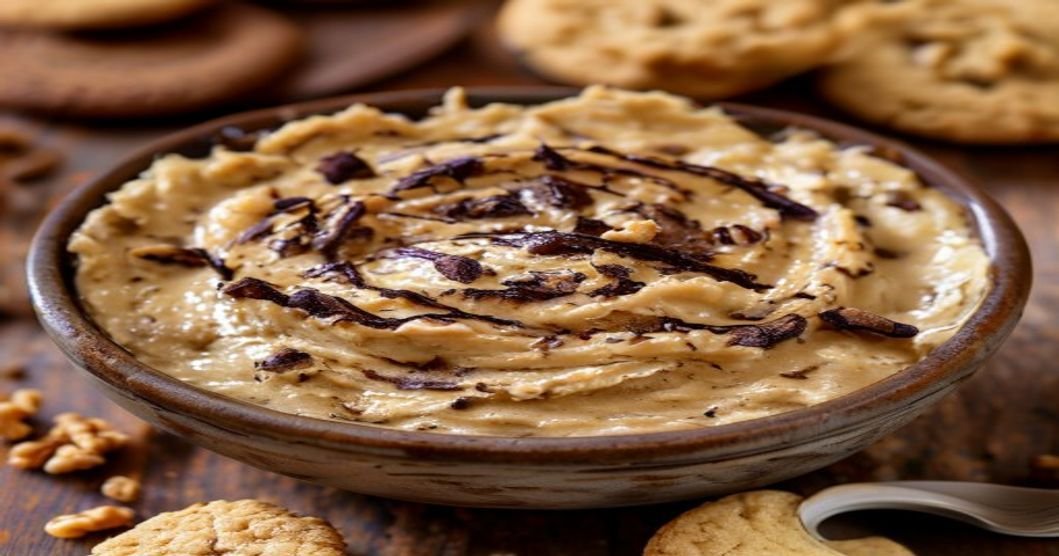 High-protein vegan cookie dough dip made with chickpeas and plant-based ingredients (119 characters)