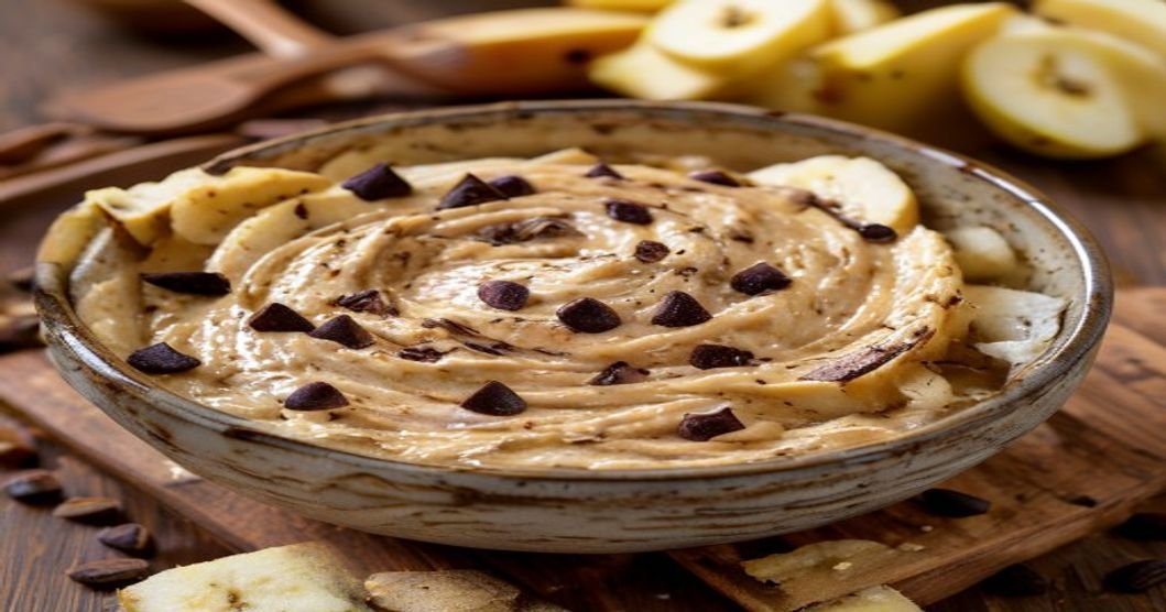 High-protein vegan cookie dough dip made with chickpeas and plant-based ingredients (118 characters)