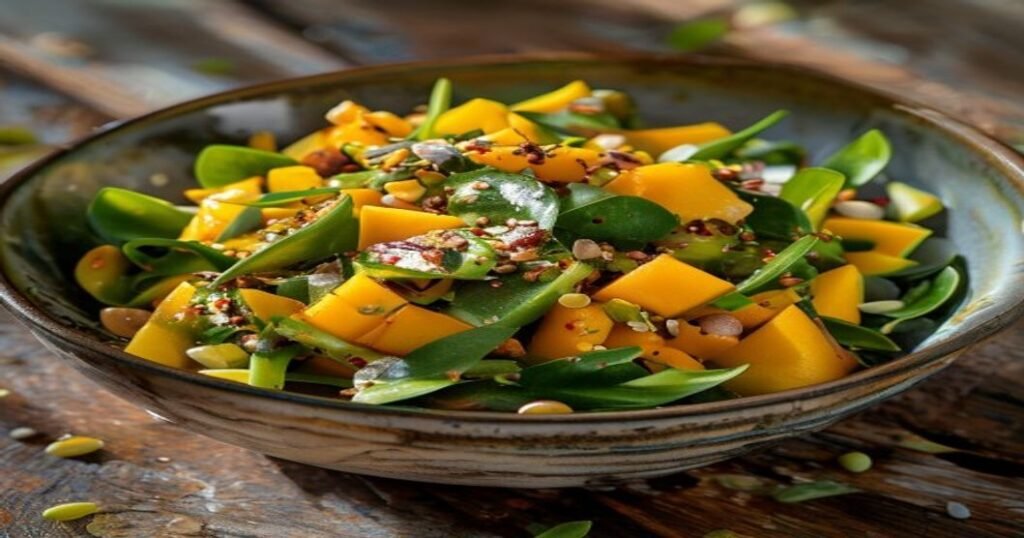 High-protein vegan salad with edamame & mango