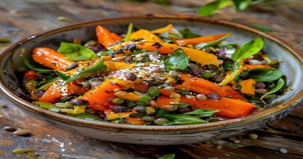 High-protein vegan lentil & roasted carrot salad packed with nutrients