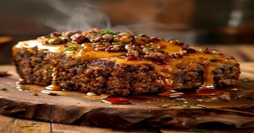 Here are concise, SEO-friendly alt text options under 120 characters: 1. **High-protein vegan lentil walnut meatloaf slice on plate** 2. **Vegan meatloaf made with lentils and walnuts, high in protein** 3. **Plant-based lentil walnut meatloaf, protein-rich vegan dish** 4. **Sliced vegan lentil walnut loaf, high-protein meatless meal** 5. **Homemade vegan meatloaf with lentils, walnuts, and spices**