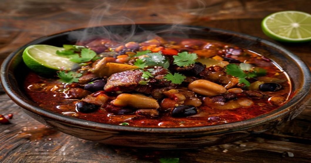 Spicy high-protein vegan tempeh chili with beans and veggies (118 characters)