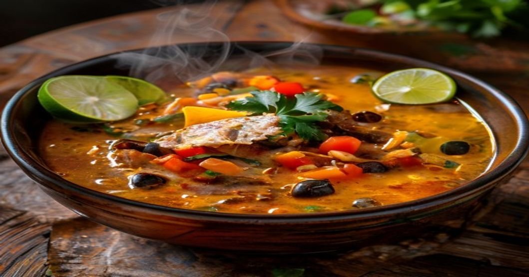 Spicy Instant Pot chicken tortilla soup made from scratch with tender chicken, tomatoes, and warm spices