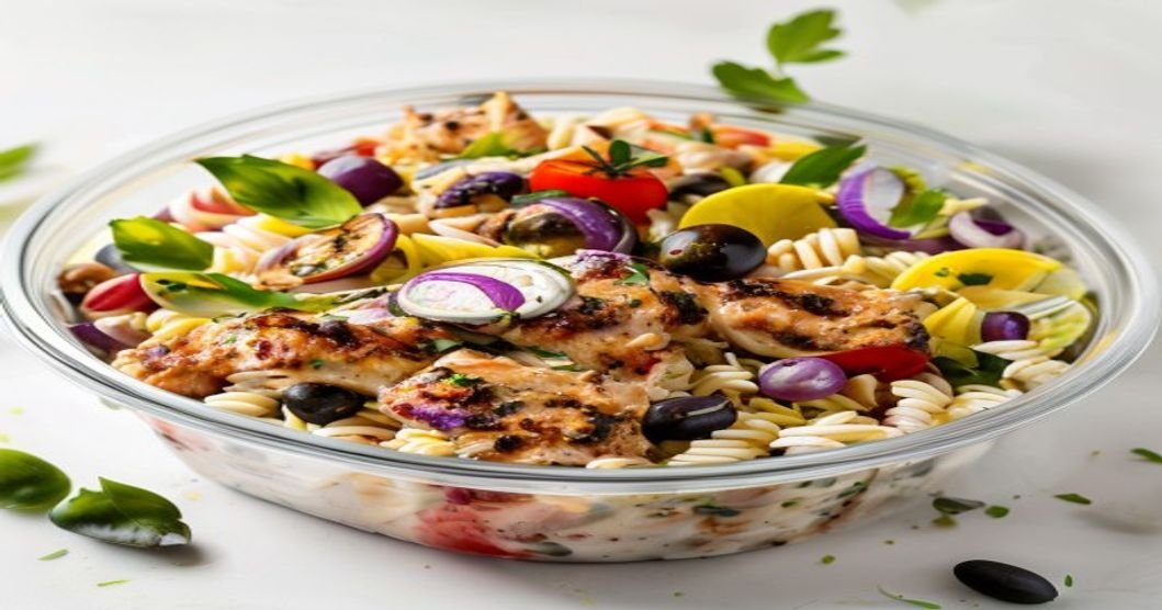 Meal prep friendly Greek chicken orzo bowls with fresh veggies