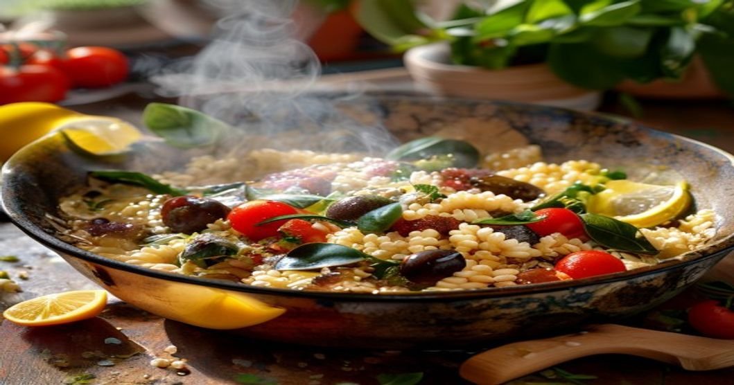 Mediterranean orzo with veggies in one pan 20-minute recipe Quick one-pan Mediterranean orzo dish ready in 20 minutes Easy 20-minute Mediterranean orzo skillet meal One-pan Mediterranean orzo with tomatoes and herbs Speedy Mediterranean orzo dinner in one pan