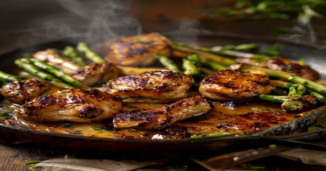 Garlic herb chicken thighs & asparagus cooked in one pan