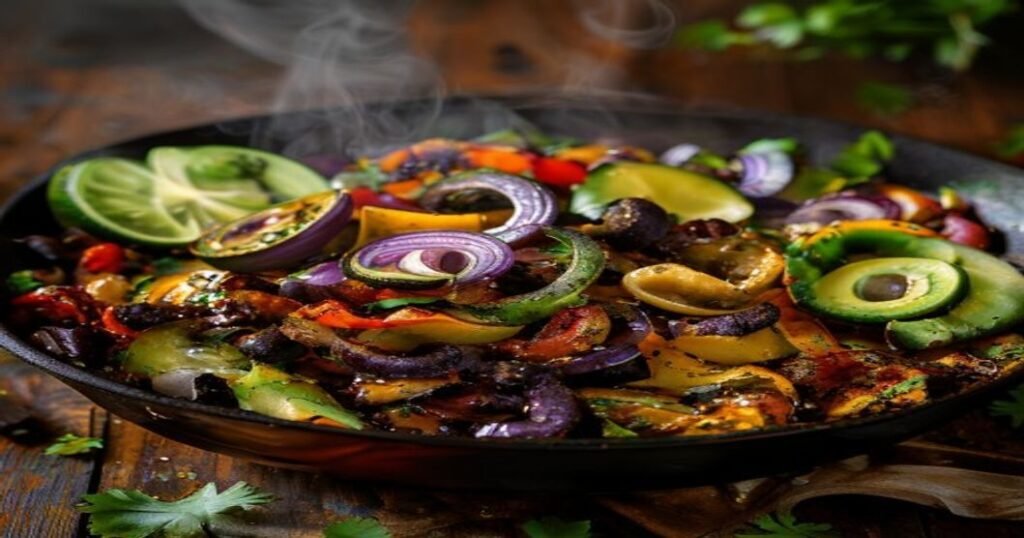 Spicy one-pan vegan fajita bowls with bell peppers, onions, and black beans (118 characters)