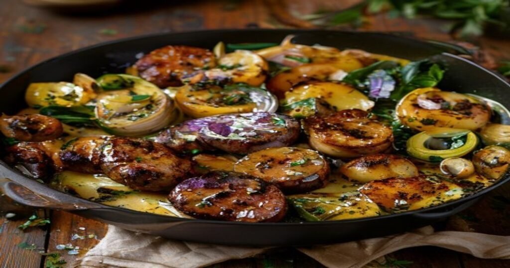 Vegan sausage & potato skillet cooked in one pan