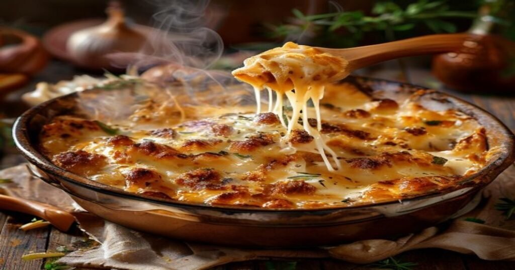 French Onion Mac & Cheese in one pot—creamy, cheesy, caramelized onions