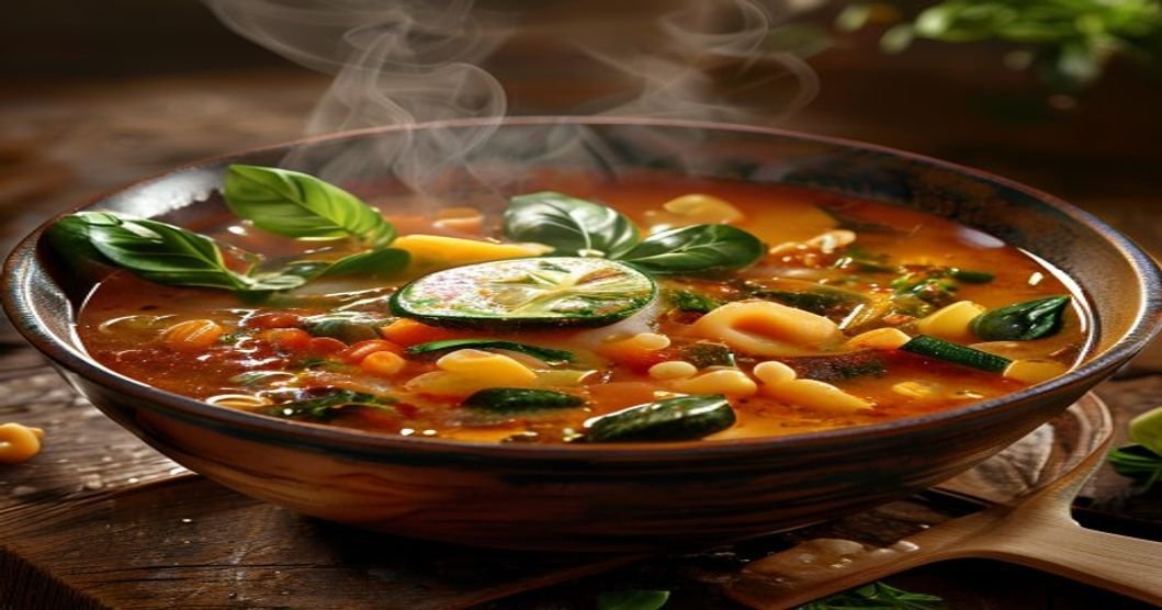 Hearty vegan minestrone soup in one pot, packed with veggies & beans