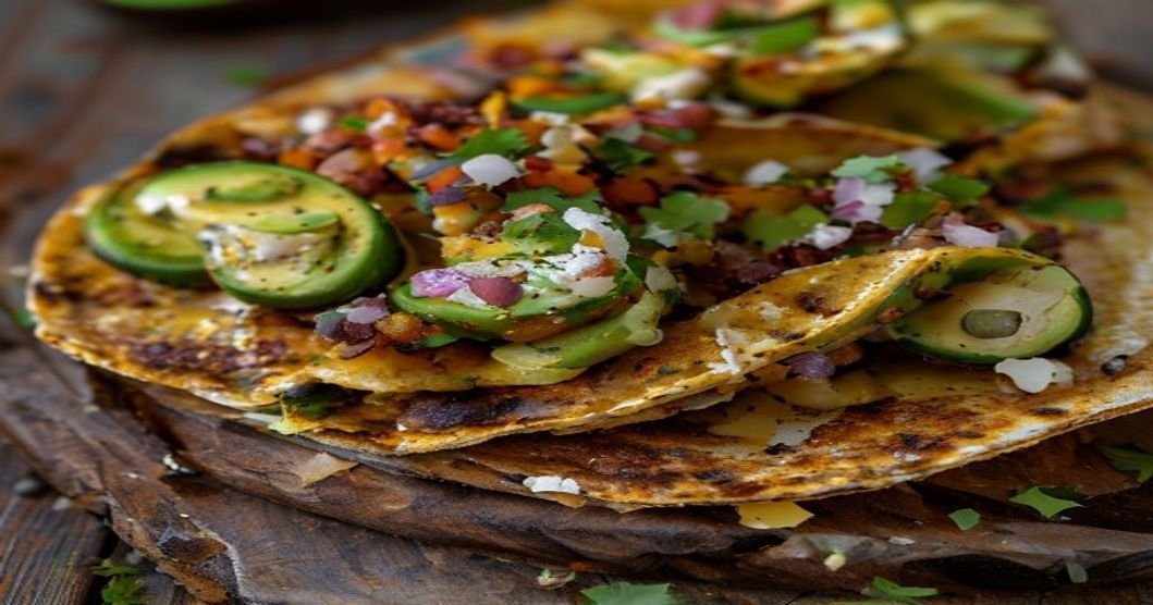 Spicy plant-based crispy black bean tacos with fresh toppings (118 characters)