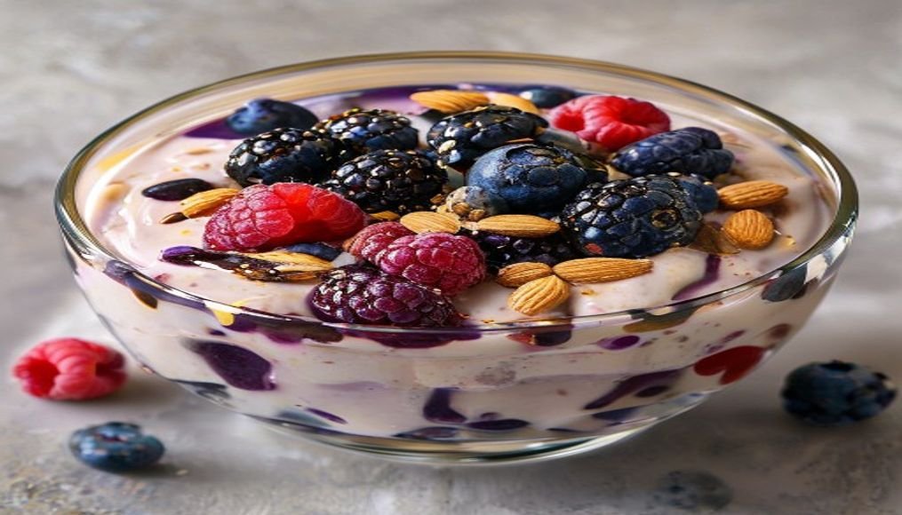 Protein-packed berry chia pudding with pea protein milk