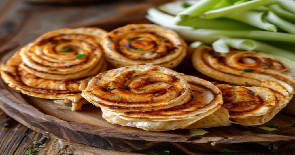 Spicy vegan buffalo chickpea pinwheels with creamy dairy-free filling (118 characters)
