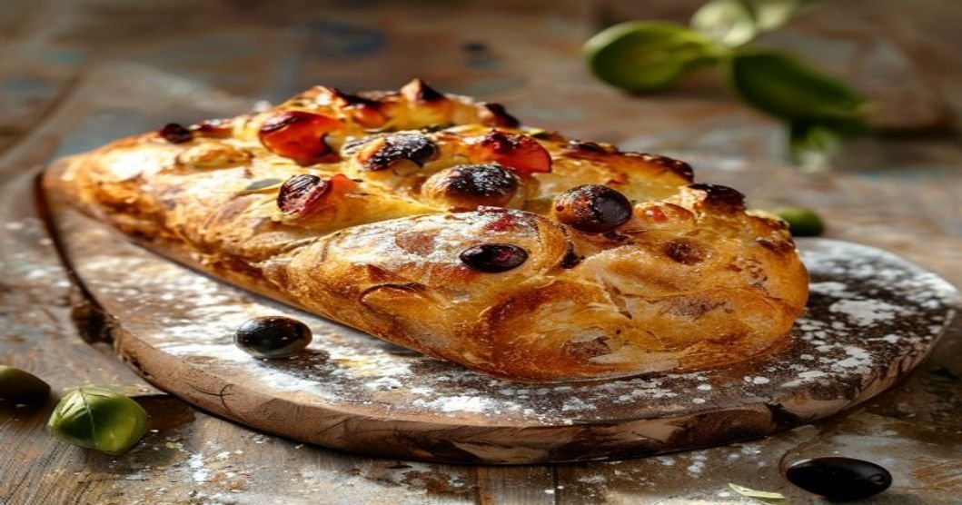 Savory sourdough with sun-dried tomatoes & olives—ultimate Mediterranean loaf.