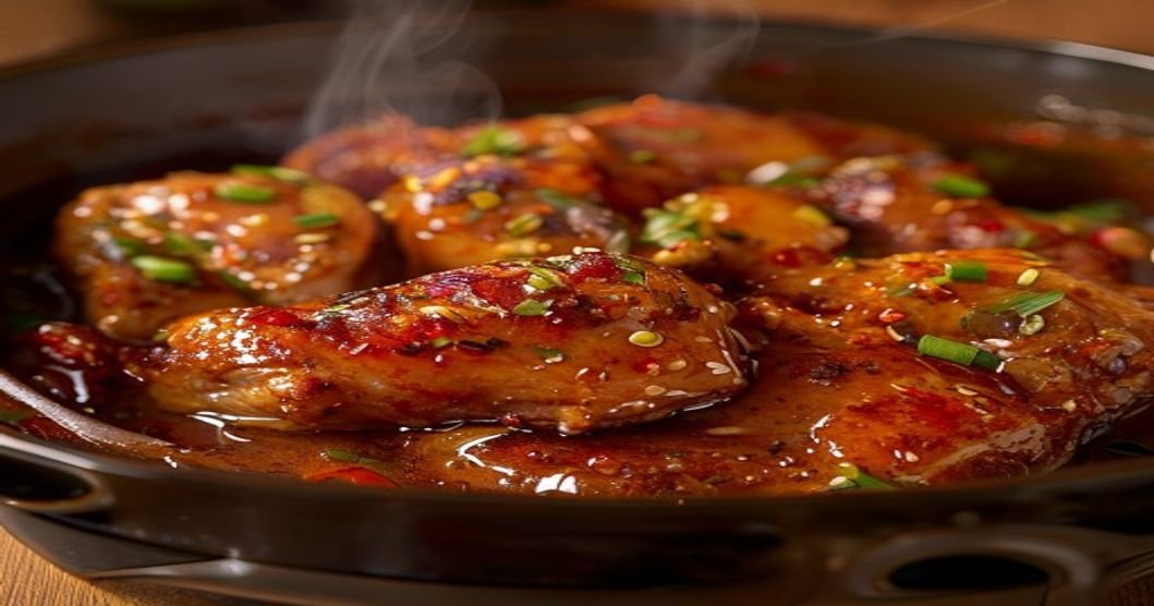 Slow cooker honey garlic chicken with tender bites and sweet-savory sauce, better than takeout (118 characters)