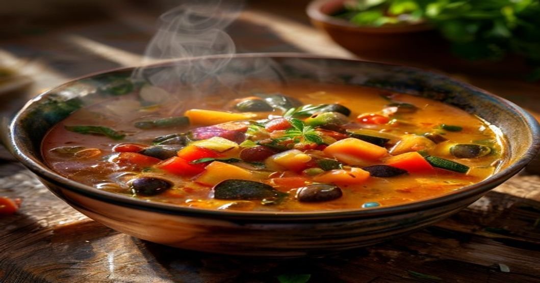 Slow cooker vegan minestrone soup with fresh vegetables and beans (118 characters)