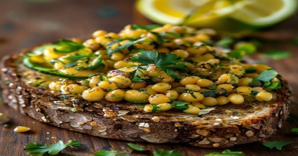 Smashed chickpea & avocado salad on multigrain toast