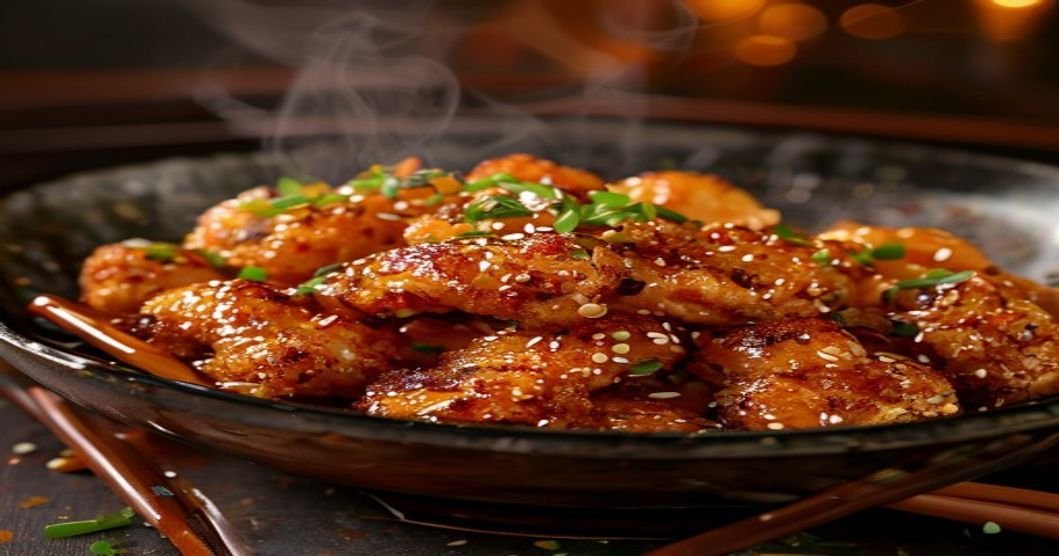 Here are concise, SEO-friendly alt text options under 120 characters: 1. **Sticky sesame vegan chicken made with soy curls** 2. **Vegan sticky sesame chicken using soy curls** 3. **Crispy soy curl vegan chicken in sticky sesame sauce** 4. **Plant-based sticky sesame chicken with soy curls** 5. **Soy curl vegan chicken coated in sweet sesame glaze**