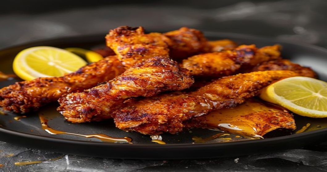 Crispy lemon pepper chicken wings, golden and zesty, perfect for sharing.