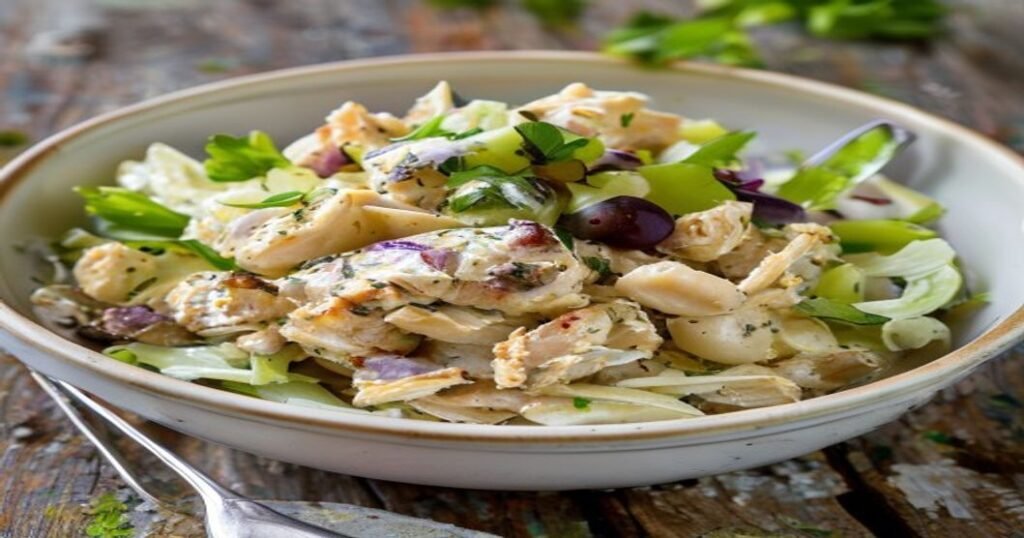 Creamy chicken salad without mayo, made with Greek yogurt & herbs.