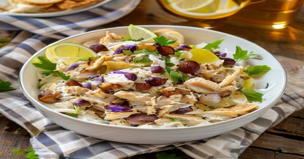 Creamy chicken salad without mayo, perfect for sandwiches or bowls