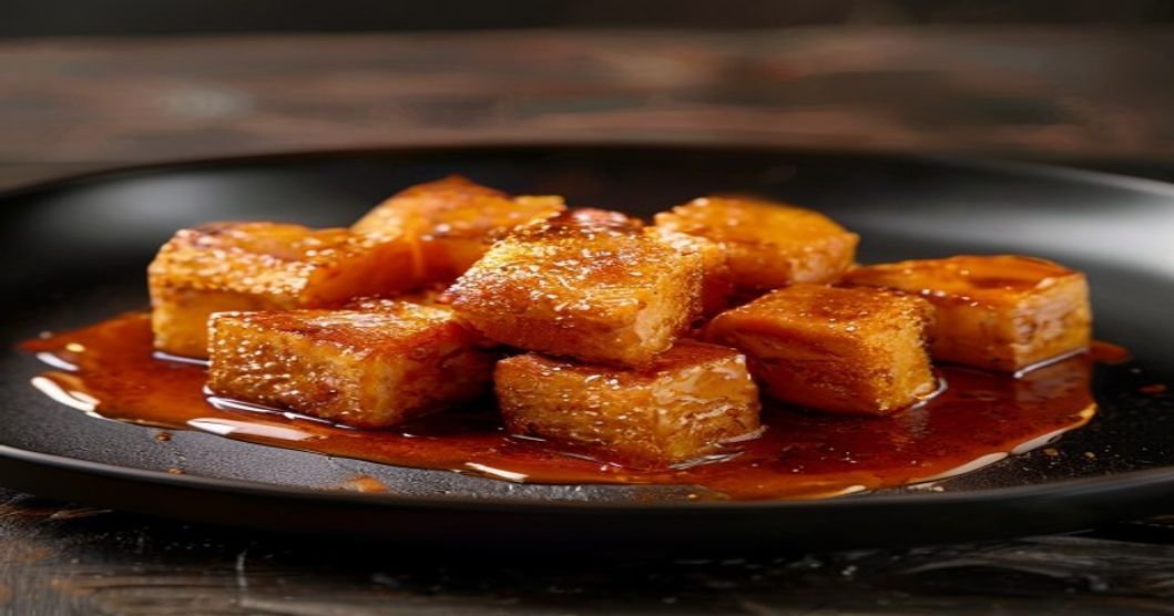 Crispy tofu with sticky orange sauce, perfect for a flavorful meal.