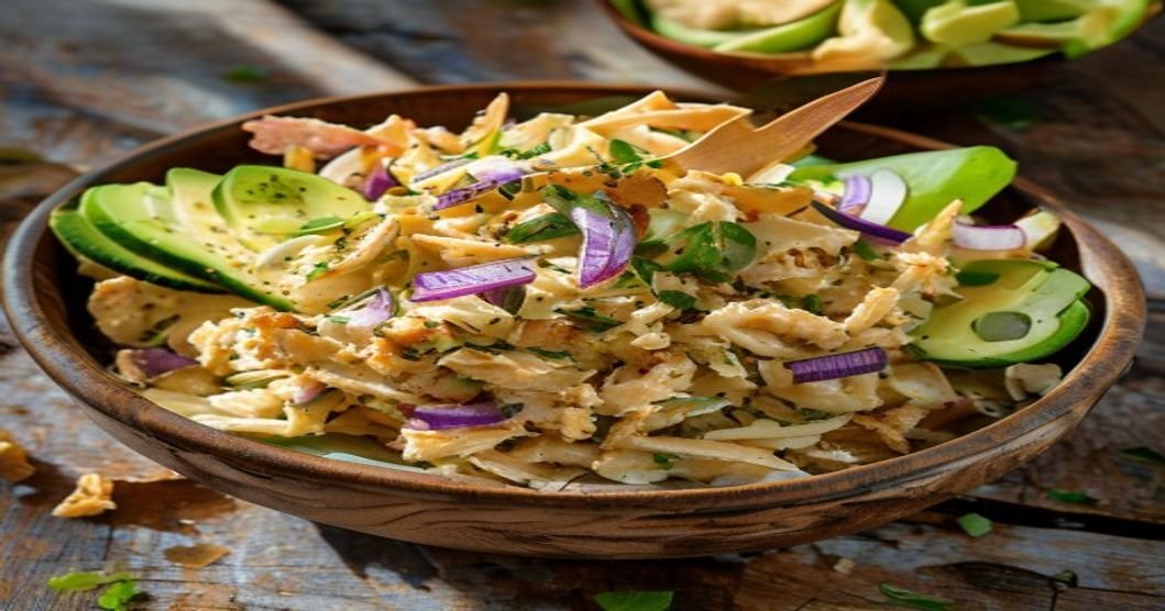 Here are concise, SEO-friendly alt text options under 120 characters: 1. **Vegan jackfruit chicken salad in a bowl with fresh greens** 2. **Best vegan chicken salad made with jackfruit and herbs** 3. **Creamy jackfruit vegan chicken salad recipe with avocado** 4. **Easy vegan chicken salad with jackfruit and crunchy veggies** 5. **Plant-based jackfruit chicken salad with tangy dressing**