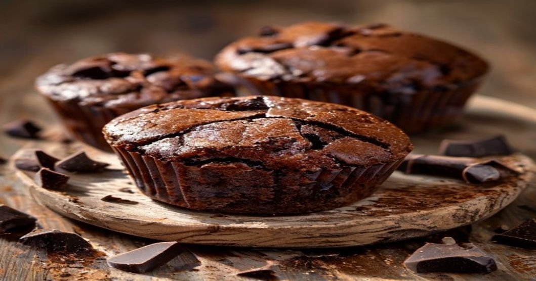 Moist vegan double chocolate muffins with rich cocoa flavor