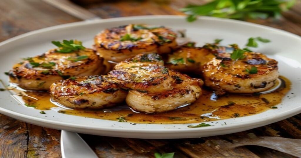 Vegan mushroom scallops in garlic butter sauce