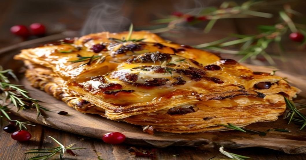 Vegan mushroom Wellington holiday recipe, festive plant-based main dish (118 chars)