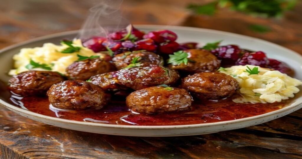 Vegan Swedish meatballs with lingonberry jam, plant-based, delicious, easy recipe
