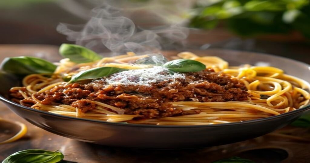 Vegan walnut Bolognese on whole wheat pasta