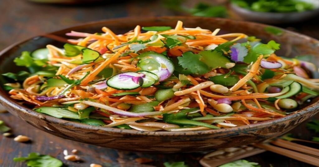 Here are concise, SEO-friendly alt text options under 120 characters: 1. **Cold peanut noodle salad with mixed veggies and protein** 2. **Peanut noodle salad with crunchy veggies and savory sauce** 3. **Asian-inspired cold noodle salad with peanut dressing** 4. **Hearty peanut noodle salad with everything but the kitchen sink** 5. **Fresh veggie-packed peanut noodle salad bowl**