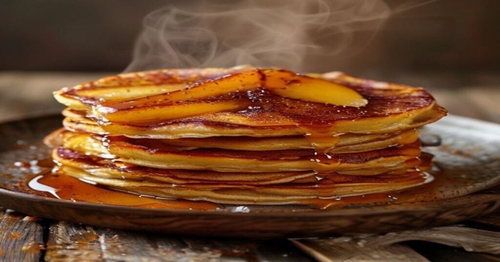 Fluffy cinnamon apple pancakes with warm spice and caramelized fruit topping (118 characters)