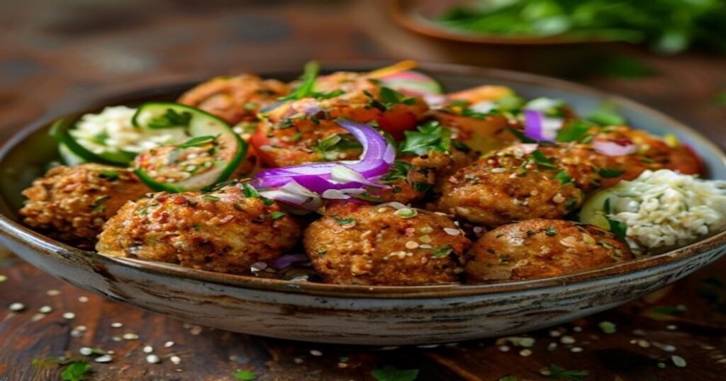 Crispy falafel bowl with creamy garlic tahini sauce
