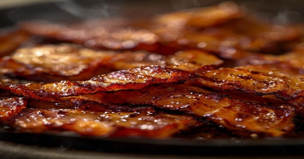 Crispy tempeh bacon strips with smoky maple glaze, vegan & protein-packed (119 chars)