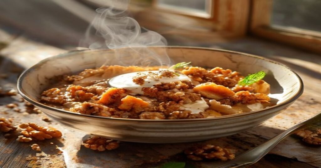 Vegan carrot cake baked oats with spices and nuts