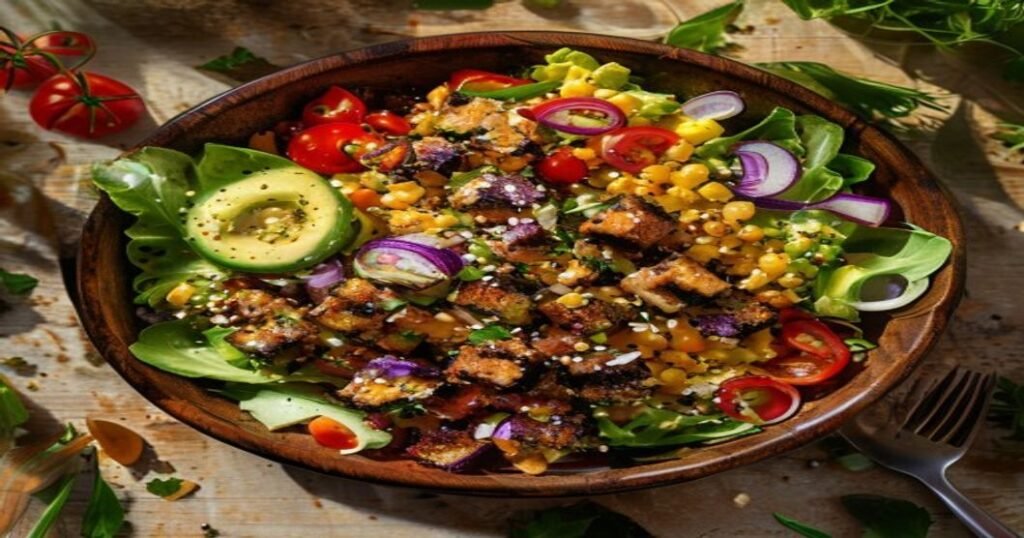 Vegan Cobb salad with smoky tofu, fresh veggies & creamy dressing