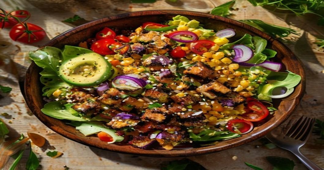 Vegan Cobb salad with smoky tofu, fresh veggies & creamy dressing