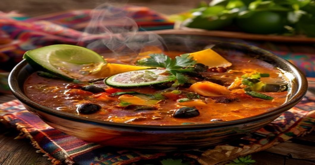Vegan tortilla soup with fresh veggies, avocado & tortilla strips—hearty & flavorful!
