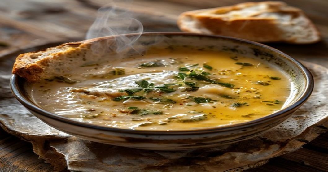 Vegan white bean & kale soup in a bowl