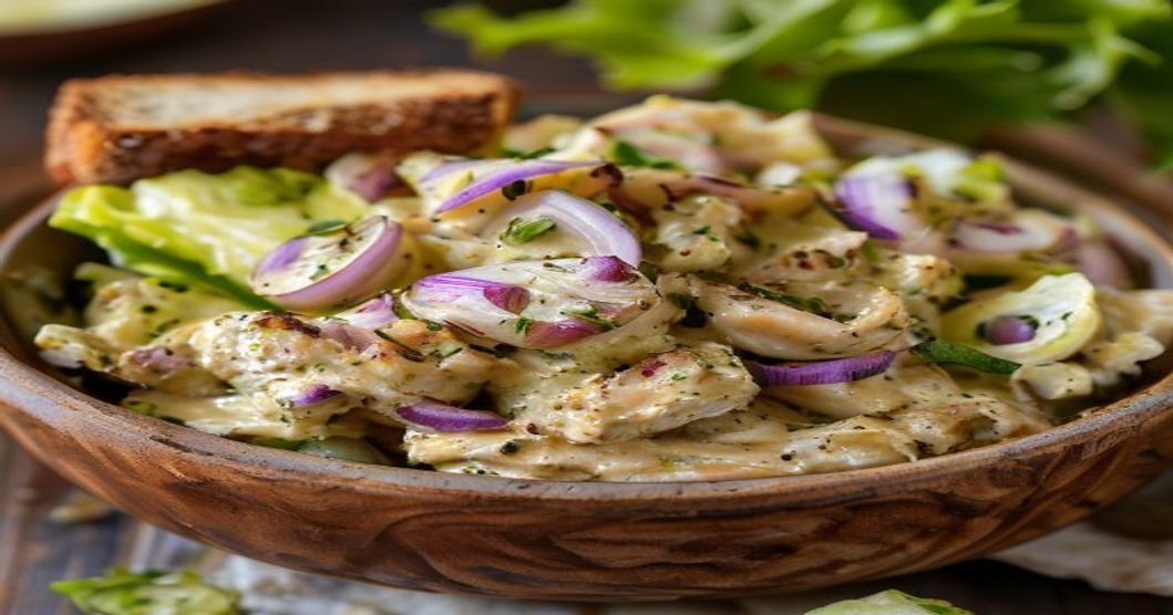 Here are concise, SEO-friendly alt text options under 120 characters: 1. **Plant-based tuna salad with artichokes in a bowl** 2. **Vegan artichoke tuna salad recipe close-up** 3. **Healthy plant-based tuna salad made with artichokes** 4. **Artichoke-based vegan tuna salad on toast** 5. **Dairy-free tuna salad with artichokes and herbs**