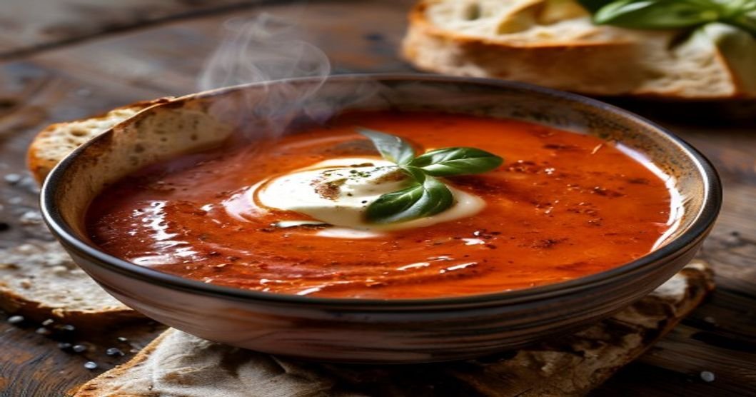 Vegan creamy tomato soup with cashew cream, rich and dairy-free