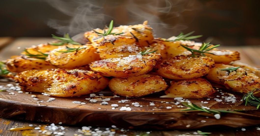 Crispy parmesan roasted potatoes recipe viral side dish easy homemade golden brown (119 chars)