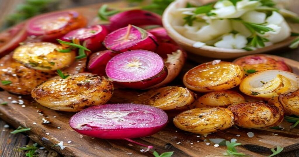 Roasted radishes transform into tender, caramelized potato-like bites with a mild sweet flavor (118 chars)