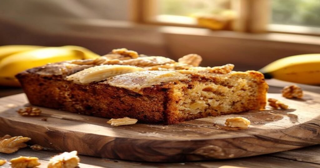 Here are some concise and SEO-friendly alt text options under 120 characters for your vegan banana nut bread image: 1. **Vegan banana nut bread loaf with walnuts and ripe bananas on wooden board.** (78 chars) 2. **Homemade vegan banana nut bread slice with walnuts and cinnamon.** (68 chars) 3. **Freshly baked vegan banana nut bread with crunchy walnuts and bananas.** (72 chars) 4. **Easy vegan banana nut bread recipe with moist texture and walnuts.** (68 chars) 5. **Golden vegan banana nut bread loaf topped with walnuts and banana slices.** (76 chars) These include keywords like *vegan banana nut bread*, *walnuts*, and *recipe* while staying descriptive and under the limit.