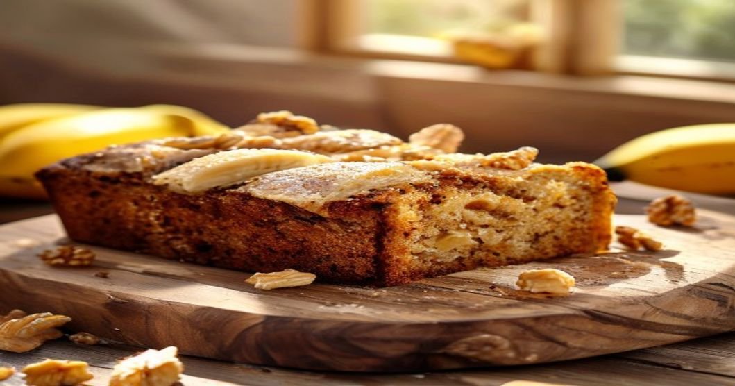 Here are some concise and SEO-friendly alt text options under 120 characters for your vegan banana nut bread image: 1. **Vegan banana nut bread loaf with walnuts and ripe bananas on wooden board.** (78 chars) 2. **Homemade vegan banana nut bread slice with walnuts and cinnamon.** (68 chars) 3. **Freshly baked vegan banana nut bread with crunchy walnuts and bananas.** (72 chars) 4. **Easy vegan banana nut bread recipe with moist texture and walnuts.** (68 chars) 5. **Golden vegan banana nut bread loaf topped with walnuts and banana slices.** (76 chars) These include keywords like *vegan banana nut bread*, *walnuts*, and *recipe* while staying descriptive and under the limit.